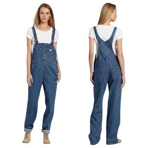 Carhartt Denim Bib Overalls Women’s Medium Short WR008 Blue Workwear‎